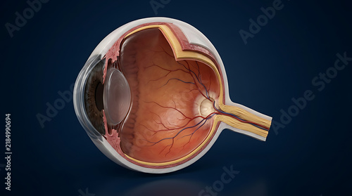 3D Medical Illustration Showing Detailed Anatomy of Human Eye Structure and Vision System for Healthcare and Scientific Education
