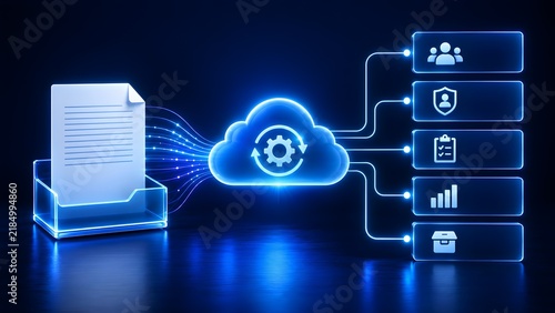 Tapety artystyczne Cloud computing workflow synchronizing digital documents with team collaboration and encrypted database modules