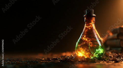 Glowing Magic Potion Bottle in Dark Fantasy Environment