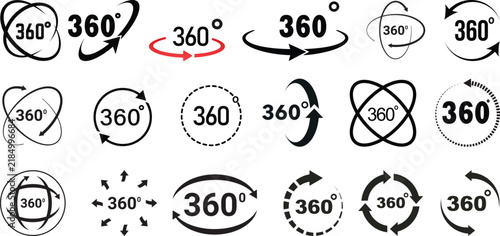 Angle 360 degrees icon set Rotation Degree icons Flat vector, geometric mathematical angle radian of 180 rotation arrow symbol, isolated on transparent background, used for mobile app, web page or ui 