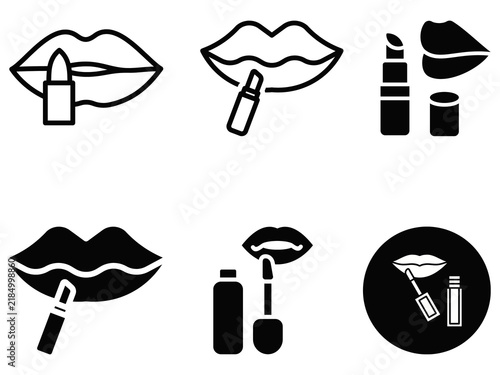 Bild auf Leinwand Set of lipstick and makeup icons with lips illustration