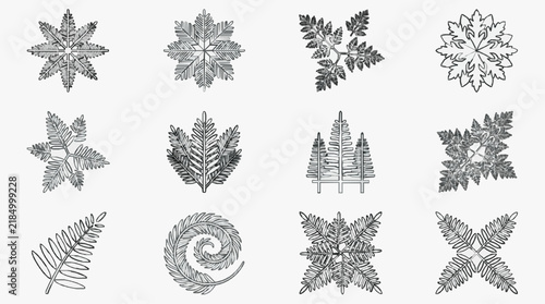 Intricate Snowflake and Leaf Patterns for Winter Design Projects