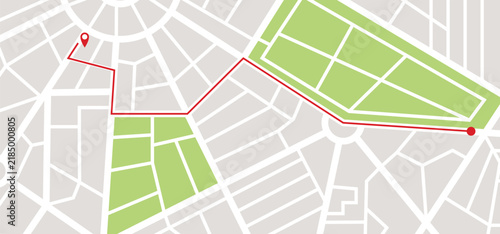 City map navigation with red destination pin icon. route line path for GPS navigation template. vector illustration