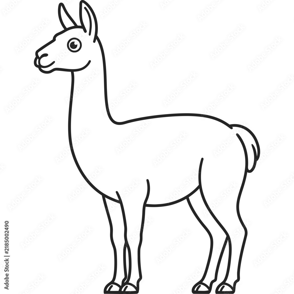 Fototapeta premium Guanaco hand drawn outline illustration