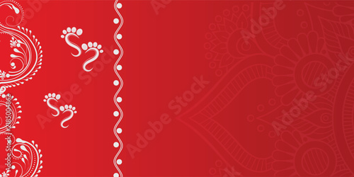 Lakshmi footprints alpona red background traditional vector diwali dhanteras puja