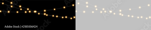 Clustered string lights create a festive glowing effect against a deep black background. The warm yellow bulbs are arranged in overlapping diagonal lines with subtle halo glows.