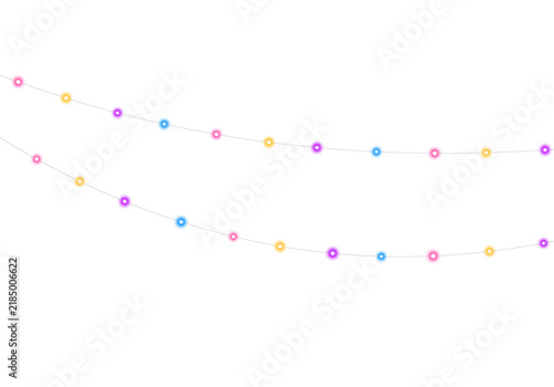 Obraz na plátně Two lines of festive string lights with round bulbs in multiple colors