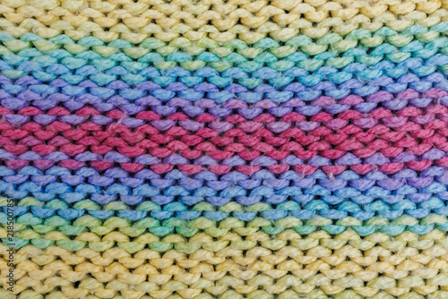 Принти на полотні Soft pastel rainbow striped knitted fabric texture showing beautiful purl stitch