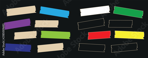Colorful adhesive tape strips vector graphic collection on dark background