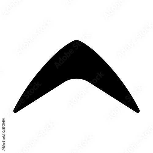 Sleek black abstract boomerang shape or upward pointing arrow symbol, minimalist graphic design element representing direction, return, or progression on a clean white background