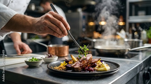 Chef Preparing Food In Commercial Kitchen