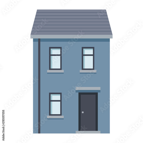 Vertical blue grey two story urban house with multiple windows in flat vector illustration