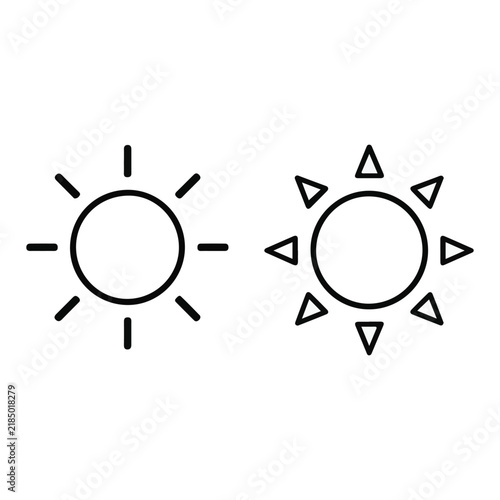 Minimalist sun line icon set with linear rays and triangle beam options. Vector weather silhouettes.