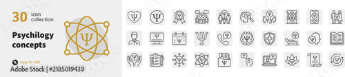 Set of thirty psychology mental health and therapy icons with psychology behavior counseling psychiatry