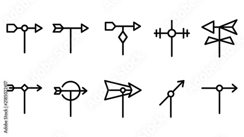Foto Set of wind vane weathercock line icons