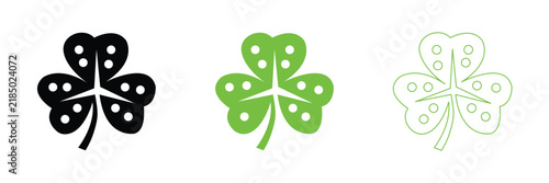 Shamrock Icon Vector Set with Polka Dot Pattern and Outline Styles