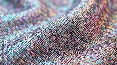 Close up woven fabric texture with multicolor thread details and pattern