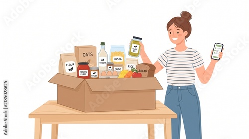 Woman with Smartphone Ordering Groceries Online for Cyber Monday Digital Deals Week Delivery