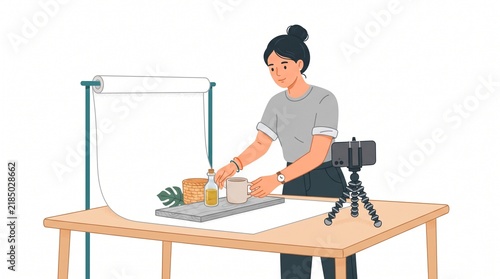 Woman setting up product photography for online sales and digital deals week promotions