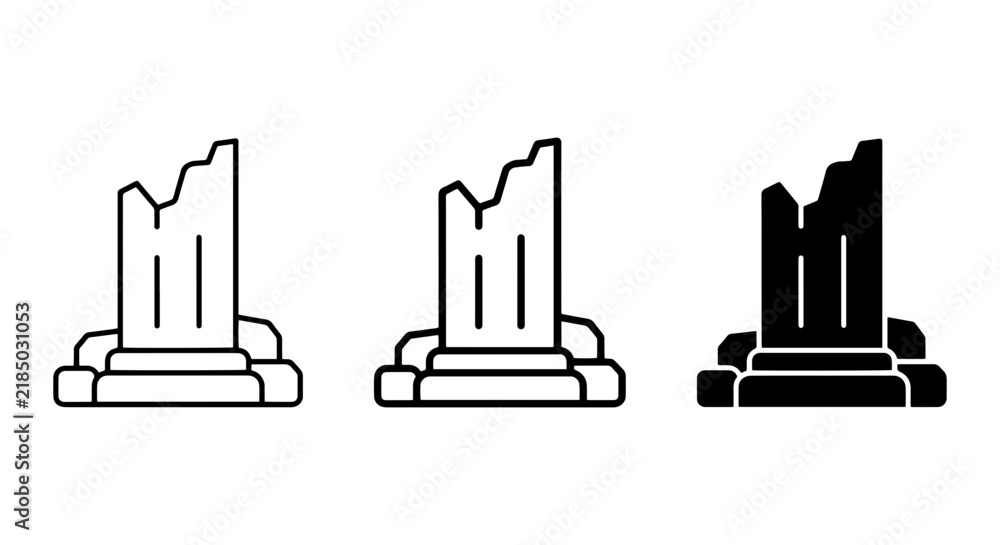 Obraz premium Broken Column Icons, Ancient Ruin Architecture, Classical Pillar Symbols, Vector Set