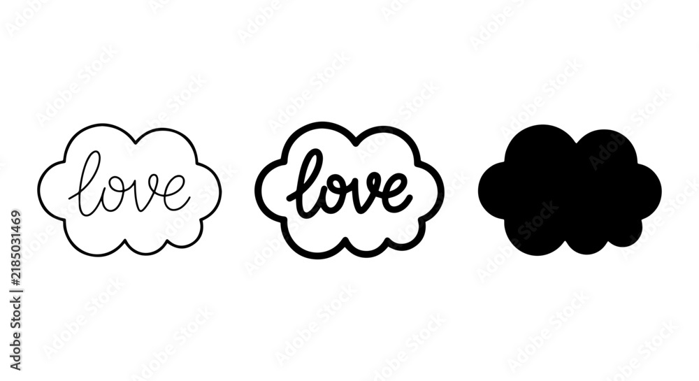 Obraz premium Love Cloud Icons, Romantic Speech Bubbles, Heartfelt Emotion Symbols, Vector Graphics for Valentine's Day and Relationships