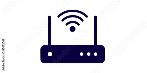 Quadro su tela Dark blue wifi router icon with signal waves on transparent backdrop