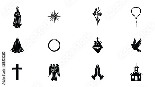 Canvas Print Religious iconography collection with Minimalist black white line art displays c
