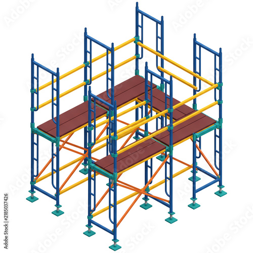 Isometric metal construction scaffolding tower structure illustration
