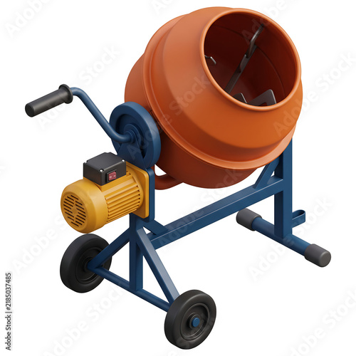 Orange and blue concrete mixer machine 3D illustration