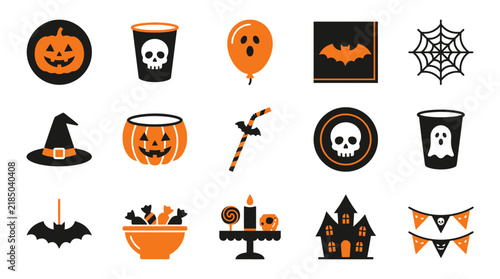 Collection of various Halloween themed icons and symbols.