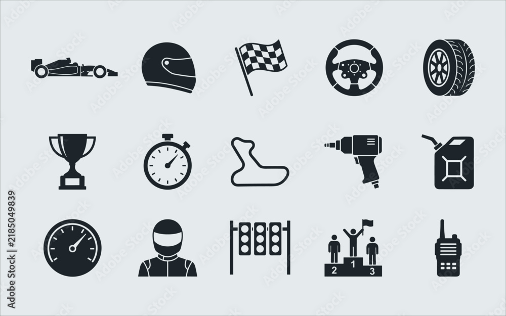 Obraz premium 15 Formula 1 Racing and Motorsport Solid Glyph Icons Set