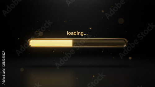 Abstract gold progress loading bar on dark background with subtle glowing particles, created with generative ai.