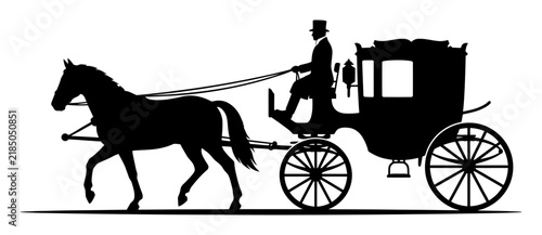 Quadro su tela Black Silhouette Horse Drawn Carriage Vector Illustration – Minimalist High Cont