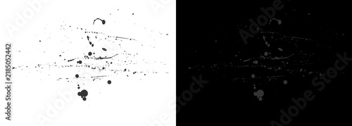 Foto Grunge ink splatters and scratches texture, black and white distressed overlay e