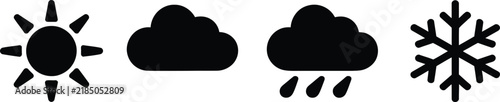 Set of weather icons including sun, cloudy, rainy and snowy symbols for weather forecast applications