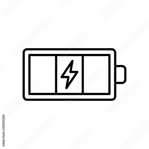Battery charging icon with lightning bolt for electric power status, energy storage, and accumulator level in transparent background