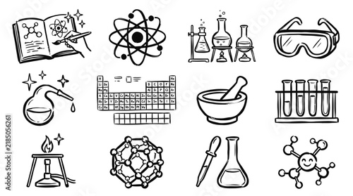 Chemistry Science Icons Set - Hand Drawn Vector Elements