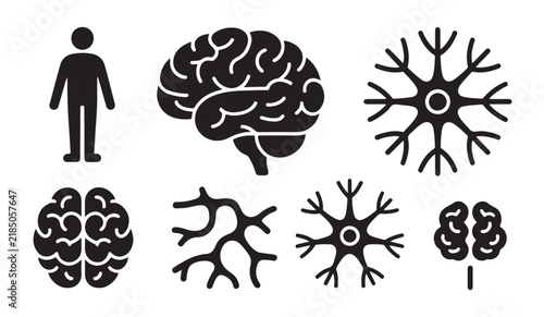 Фотография Human body anatomy and neurological structures vector set featuring brain icons and cell network formations