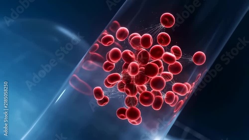 Red blood cells in blood vessel cells flowing through vessel. Medical education, healthcare presentations, and hematology research.