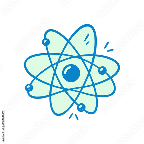 Atomic Science Icon with Blue Nucleus and Green Orbits