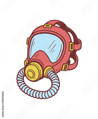 Red Gas Mask Illustration with Breathing Tube