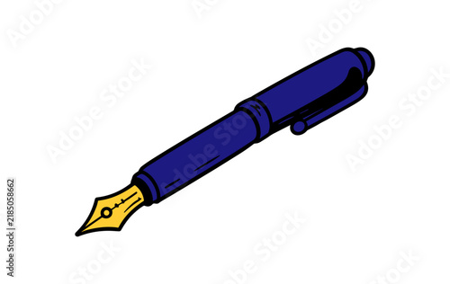 Blue Fountain Pen Vector Illustration with Gold Nib
