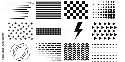 Manga Speed Lines and Geometric Halftone Patterns Vector Texture Set

