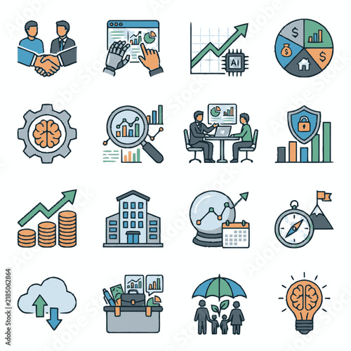 Business Strategy Financial Growth and Management Icon Set