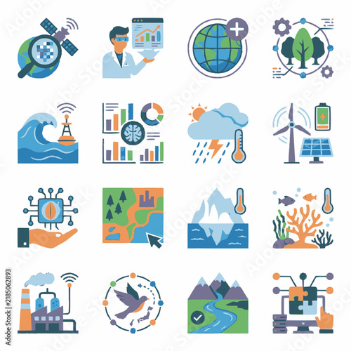 Environmental Sustainability Climate Change and Renewable Energy Icon Set