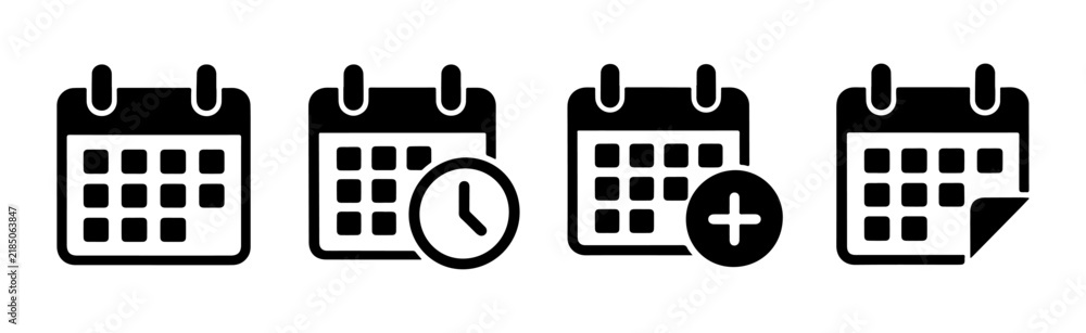 Fototapeta premium Calendar Vector Icon Set with Time, Add Event, and Page Curl Symbols