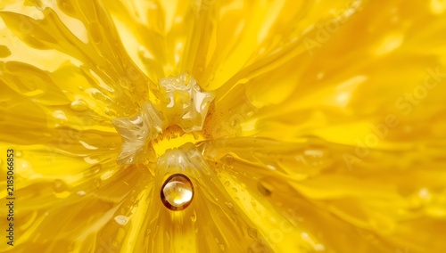 Bright Yellow Abstract Macro Texture with Droplet Center