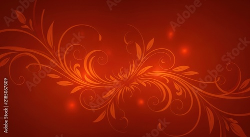 A red and orange floral design on a dark red background with glowing lights.