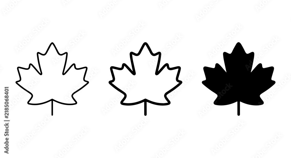 Obraz premium Maple Leaf Icons Set, Simple Outline and Solid Fill Vector Graphics, Canadian Symbol