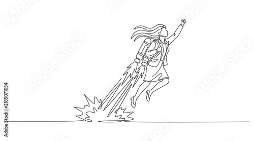 Foto Businesswoman flying with a jetpack continuous line art businesswoman business i